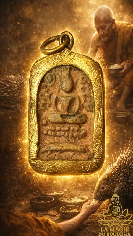 Rare ancient Buddha amulet on a porcupine - Very Venerable Luang Phor Parn of Wat Bang Nom Kho