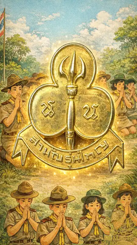 🔱 Antique Thai Scout badge in gilded metal