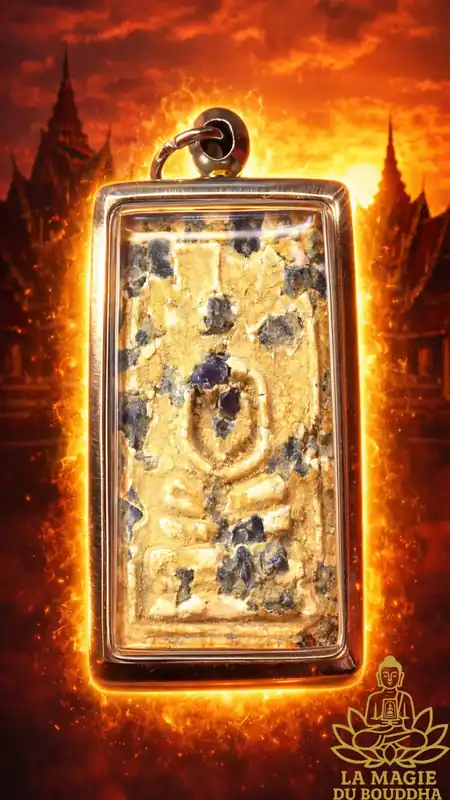 Old Phra Somdej amulet with sacred red Phratat crystals (with yant on the reverse)