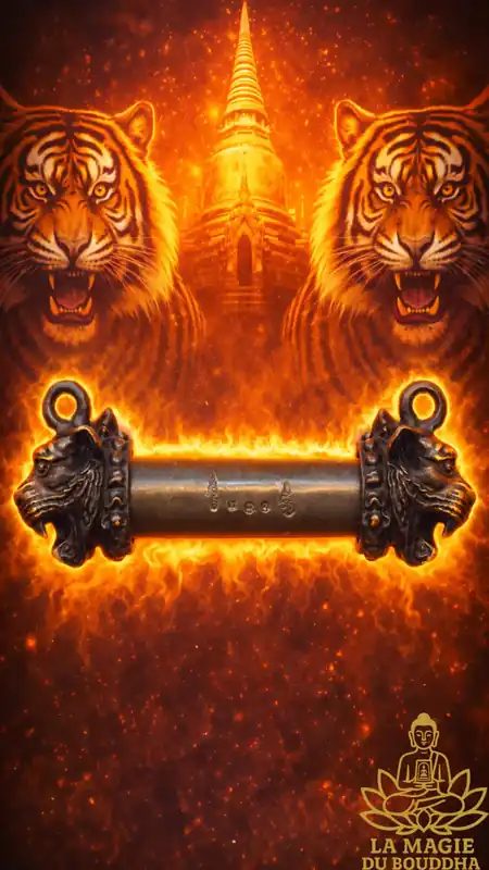 Large Takrut with two tigers - Most Venerable Luang Phor Kasem of Wat Chamao