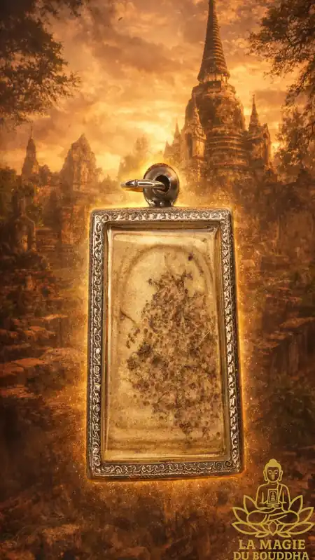Ancient Phra Somdej amulet with sacred relics
