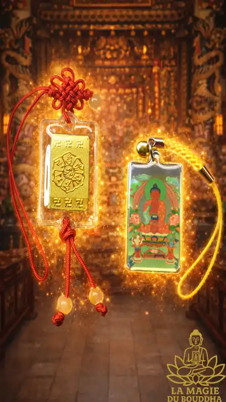 Chinese Buddhist Amulets Hùshēnfú from Wat Mangkhon Thong