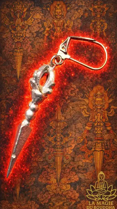 Tibetan phurba dangle earrings in silver-plated metal