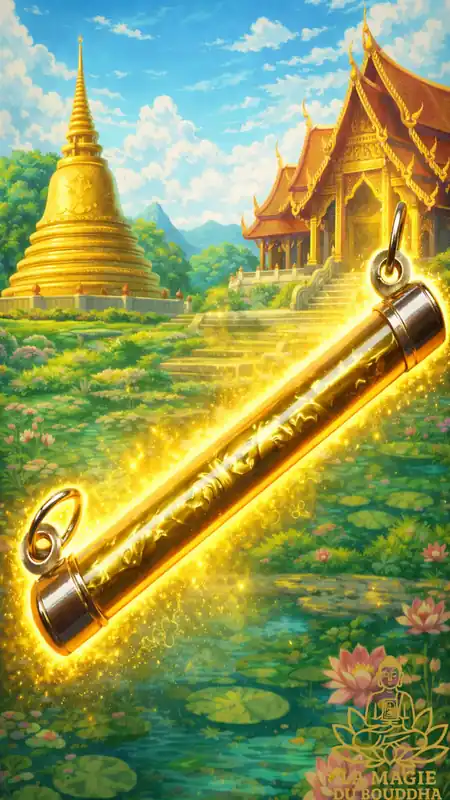 Rare gilded takrut handmade by the greatly revered Luang Phor Suwang of Wat Prai Pathanna