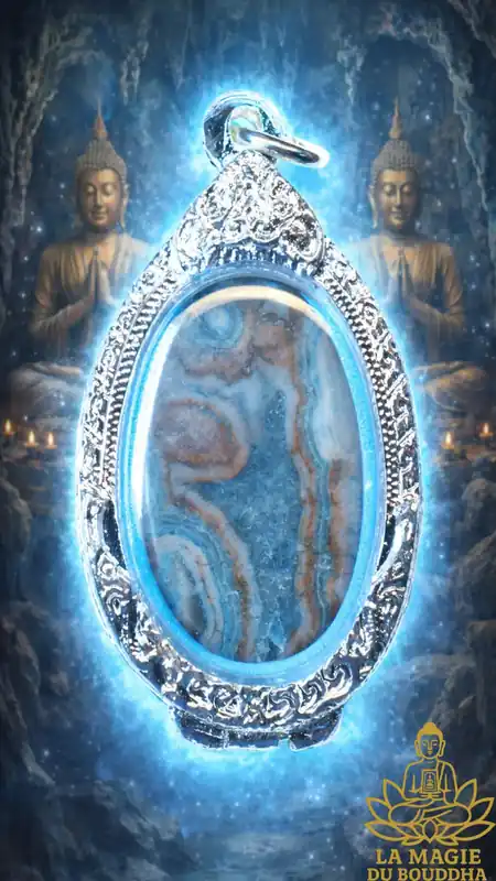Blue hin phratat sacred stone pendant from Khao Sam Roi Yot