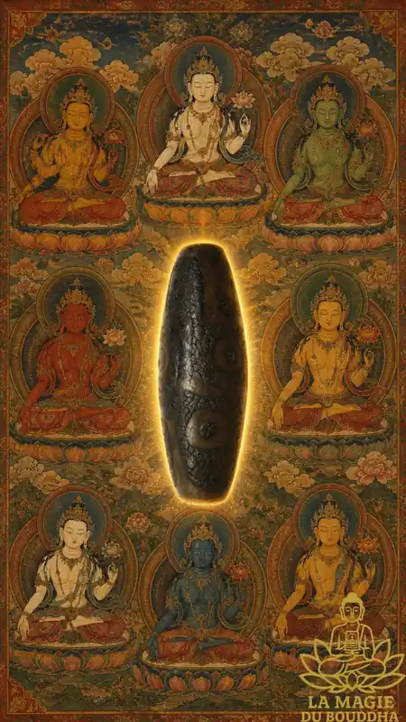 Ancient dark patinated Tibetan 9-eyed Dzi sacred bead
