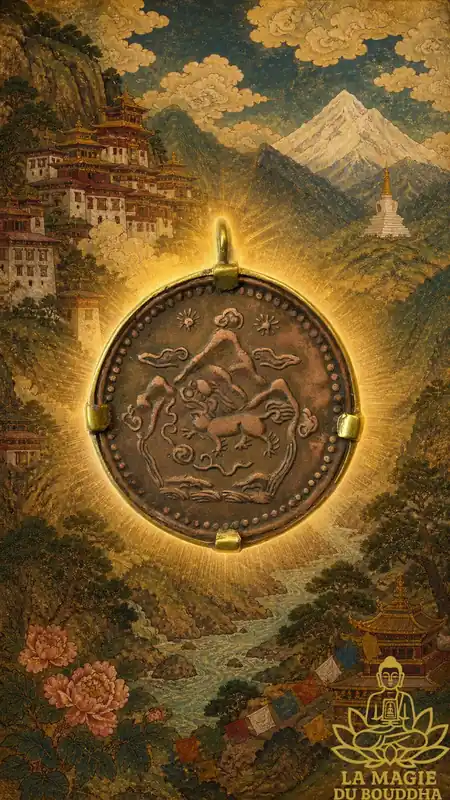 Antique Tibetan 5 Sho coin mounted as a pendant