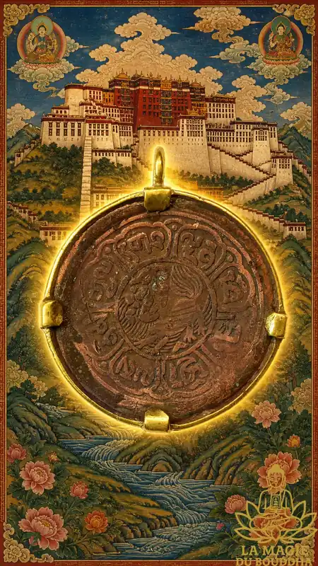 Ancient Tibetan Amulet - 5 Skar Coin Pendant (1913-1922)