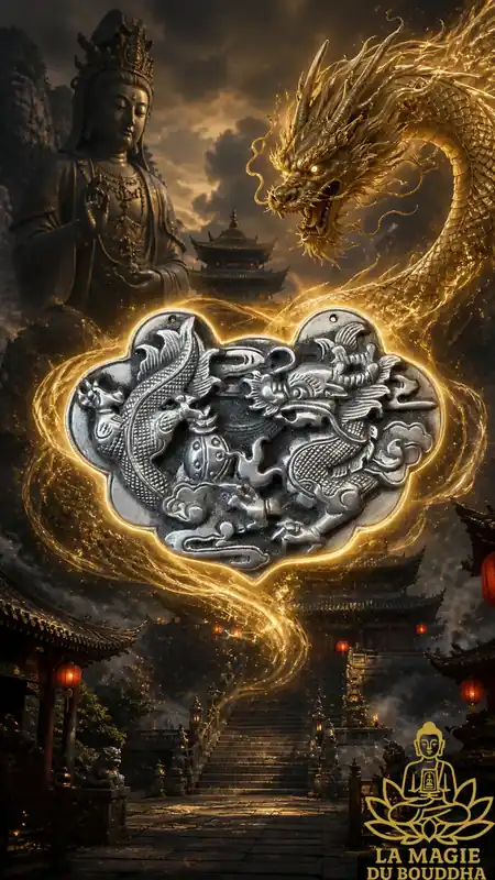 Chinese talismanic plaque with dragon and sacred pearl