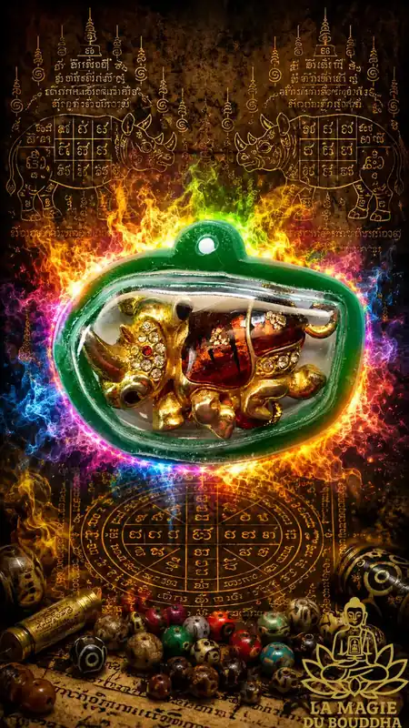 Rhinoceros amulet consecrated by Luang Phor Samrit Kumpiro
