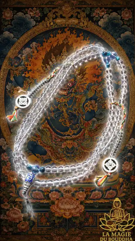 📿 Handmade Tibetan mala in crystal and hawk's eye