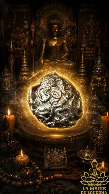 Sacred Thai Look Aum pearl adorned with antique bronze yantra