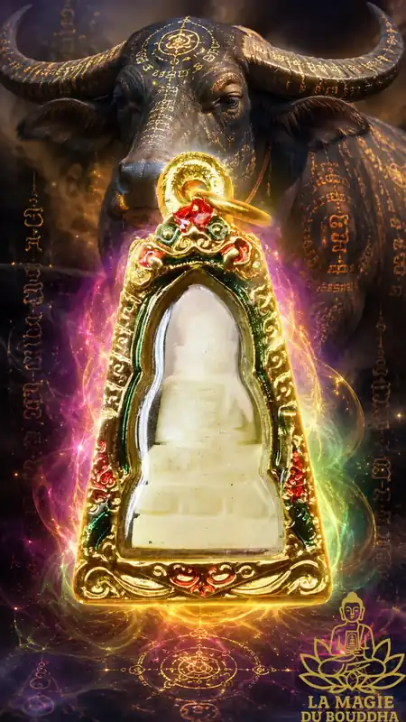 Handmade Thai Buddha amulet carved from water buffalo bone