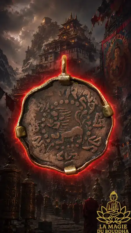 Ancient Tibetan copper 7 1/2 Skar pendant with Snow Lion