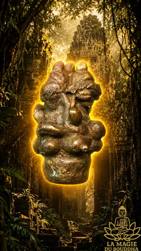 Ancient Cambodian Bronze Phra Upakut Triple Amulet