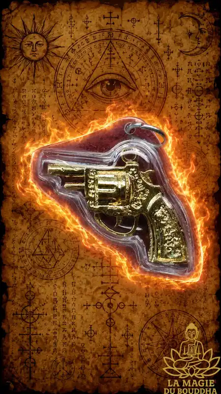 Golden Pistol Amulet of Protection and Prosperity - Venerable Luang Phor Phet Vajasit