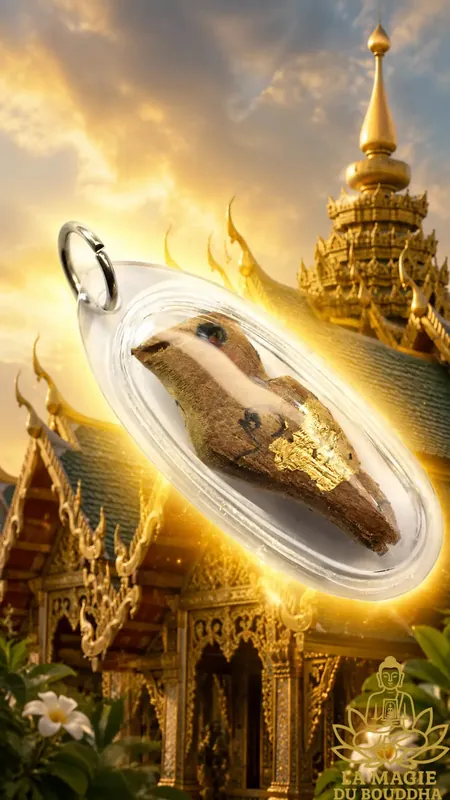 Salika Ling Thong Amulet in Sacred Temple Roof Wood - Venerable Luang Phor Peth Vajasit