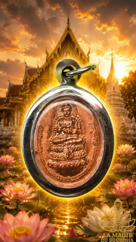 Copper amulet Somdej Ong Pathom and Borom Kru Phra Thep Lok Udon from Wat Lad Yai