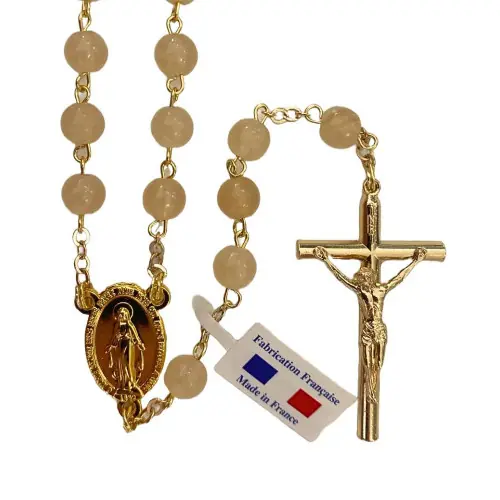 Chapelet en Aragonite Jaune avec Chaîne Dorée