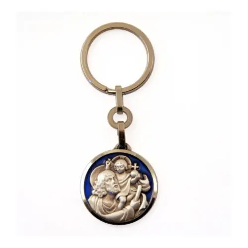Porte-clés Saint Christophe emaillé bleu