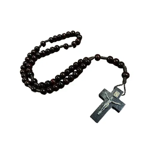 Chapelet en Bois sur Corde avec Christ
