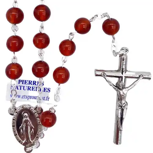 Chapelet en Agate Rouge et Fil Argenté