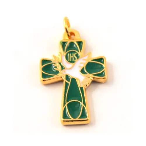 Croix de cou emaillée vert