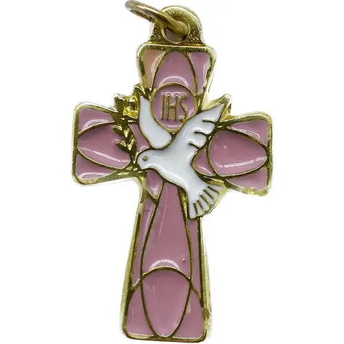 Pendentif St Esprit emaillée rose