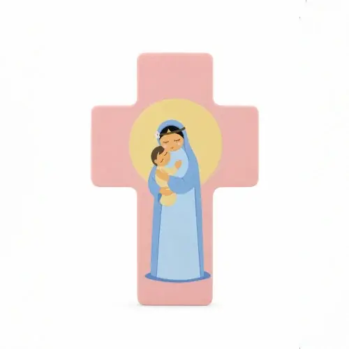 Croix Bois Howoki - Vierge à l'Enfant Rose