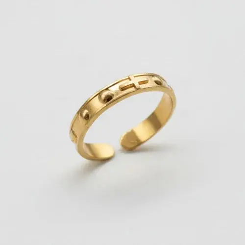 Bague Croix Dorée – Bague Religieuse Ajustable