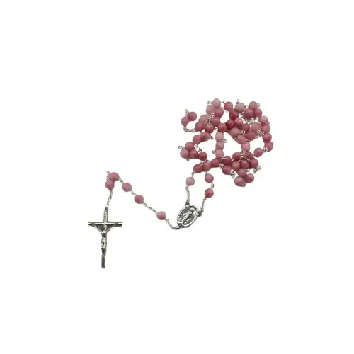 Chapelet argenté avec perles en verre recyclé - Rose