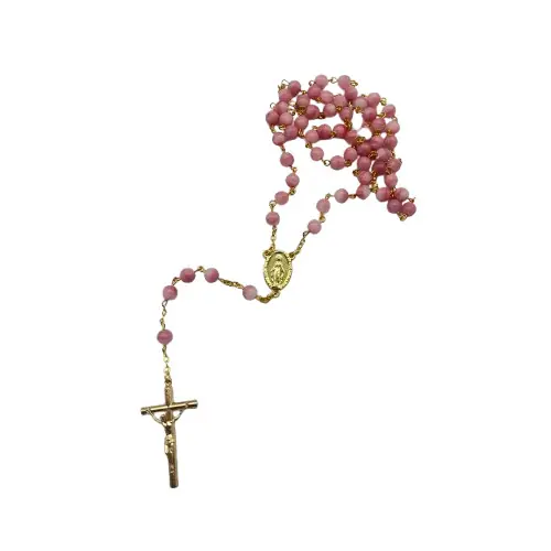 Chapelet doré avec perles en verre recyclé - Rose
