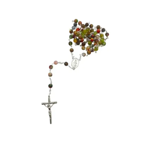 Chapelet argenté avec perles en verre recyclé - Multicolore