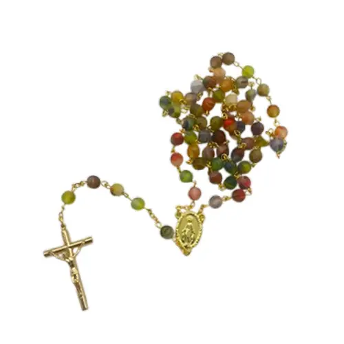 Chapelet doré avec perles en verre recyclé - Multicolore
