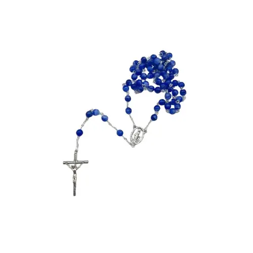 Chapelet argenté avec perles en verre recyclé - Bleu