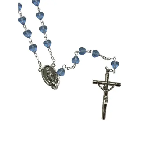 Chapelet perle cœur en verre Bleu