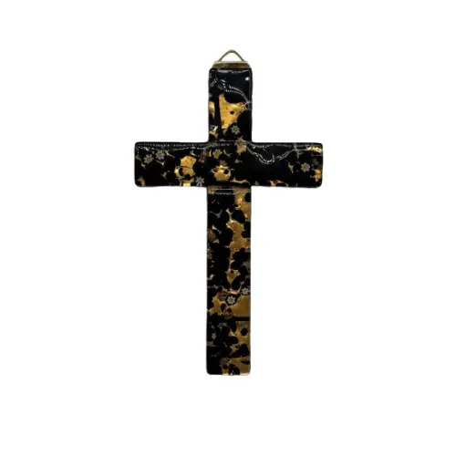 Croix murale en verre de Murano - Noir et or