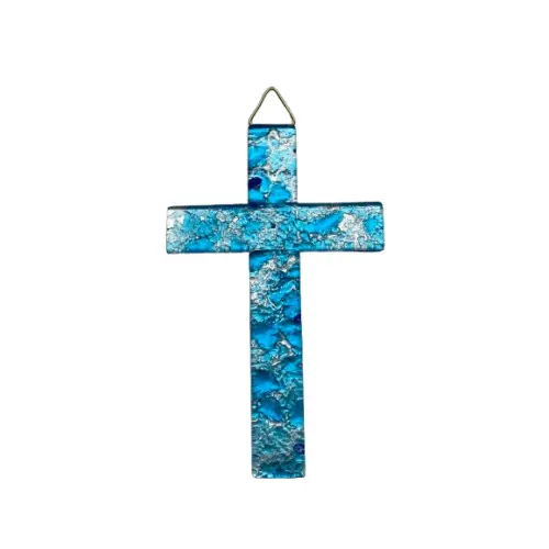 Croix murale en verre de Murano - Bleu clair