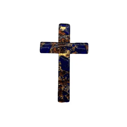 Croix murale en verre de Murano - Bleu et or