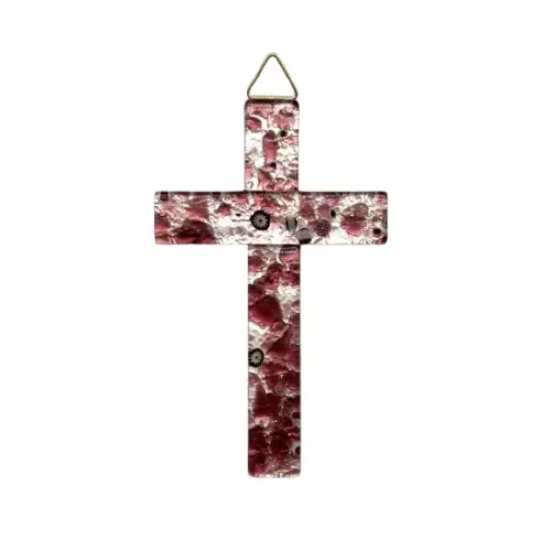 Croix murale en verre de Murano - Rose pâle