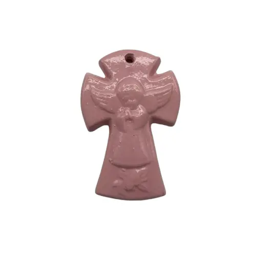 Croix en faïence Ange Rose