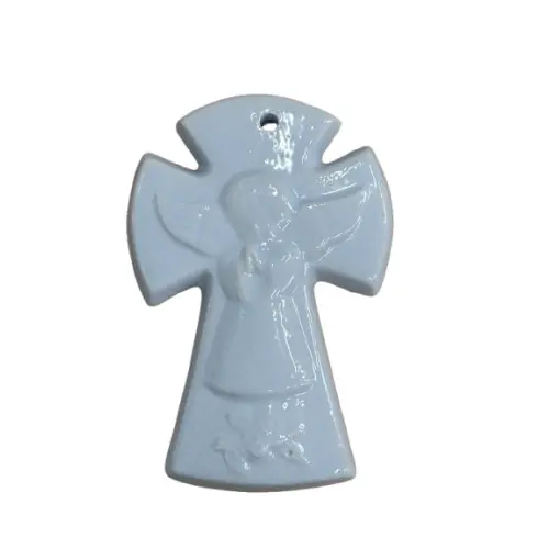 Croix en faïence Ange Bleu