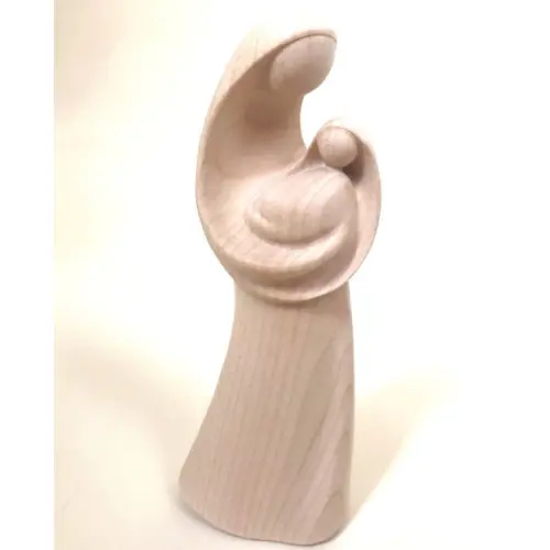 Statue bois naturel Vierge à l'enfant - 15cm