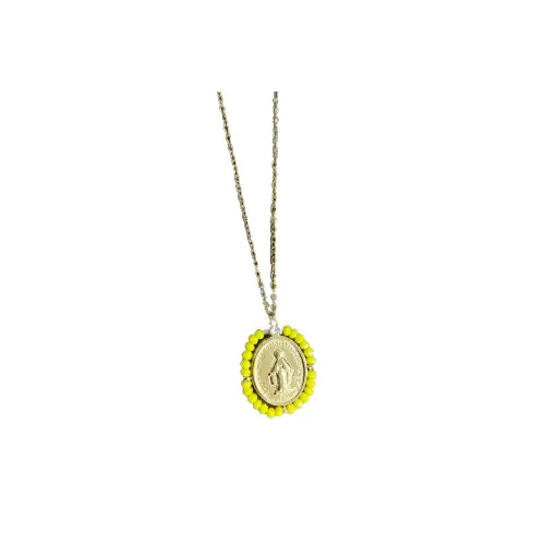 Collier avec Médaille Miraculeuse et Perles Jaunes