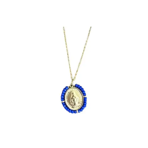 Collier avec Médaille Miraculeuse et Perles Bleues