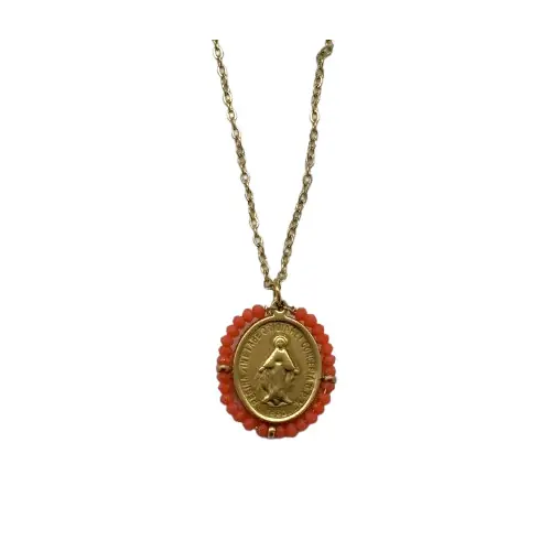 Collier avec Médaille Miraculeuse et Perles Corail