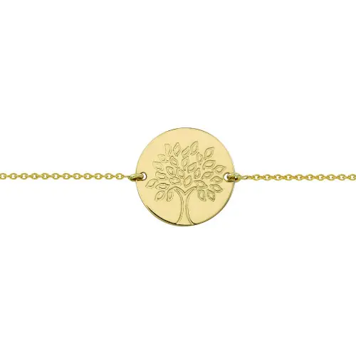 Gourmette en Or avec plaque Ronde Arbre de Vie - Or 750% (18 carats)