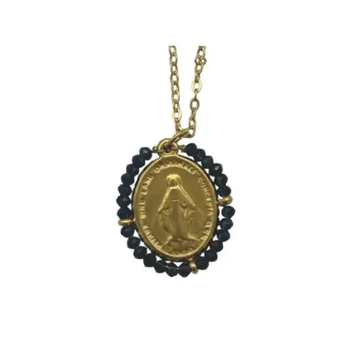 Collier avec Médaille Miraculeuse et Perles Bleu nuit