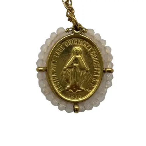 Collier avec Médaille Miraculeuse et Perles rose pâle