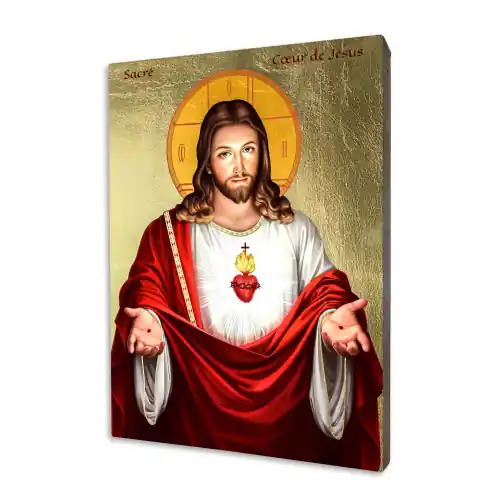 ICONE RELIGIEUSE EN FEUILLE D'OR - 10x15 - Sacré Cœur de Jésus